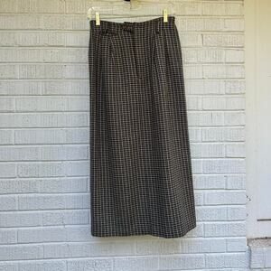 British Khaki Vintage 90's Houndstooth Wool Midi Skirt